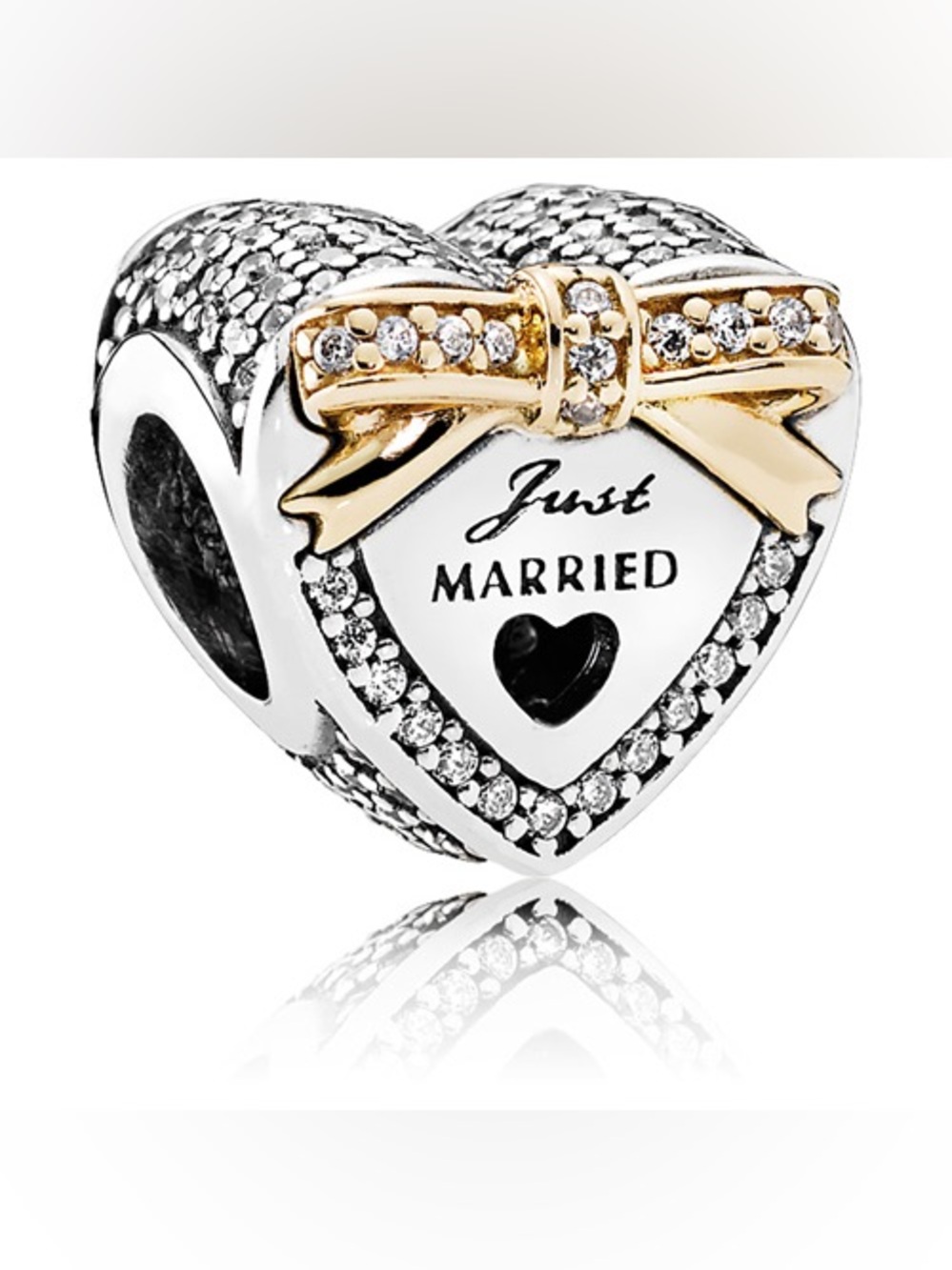 PANDORA Just Married Wedding Heart Charm Authentic Silver 14K Gold CZ Bow Bride